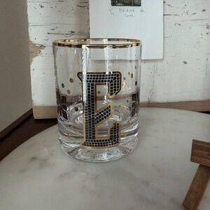 By Anthropologie Bistro Monogram E Tumbler 24K Gold Rim/Decals Old Fashioned